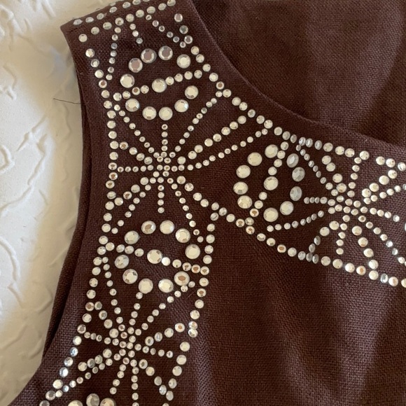 NWT TORY BURCH linen and crystal top STUNNING 10 design front and back shirt NEW - Picture 4 of 9